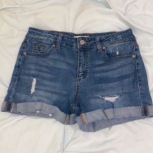 mid rise ripped jean shorts